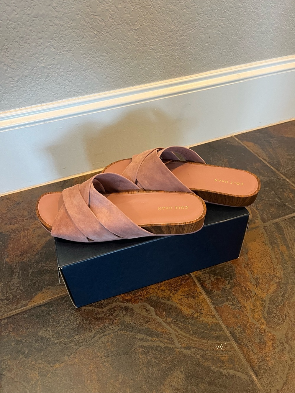 Cole Haan Dusty Rose Suede Crisscross Slide Sandals